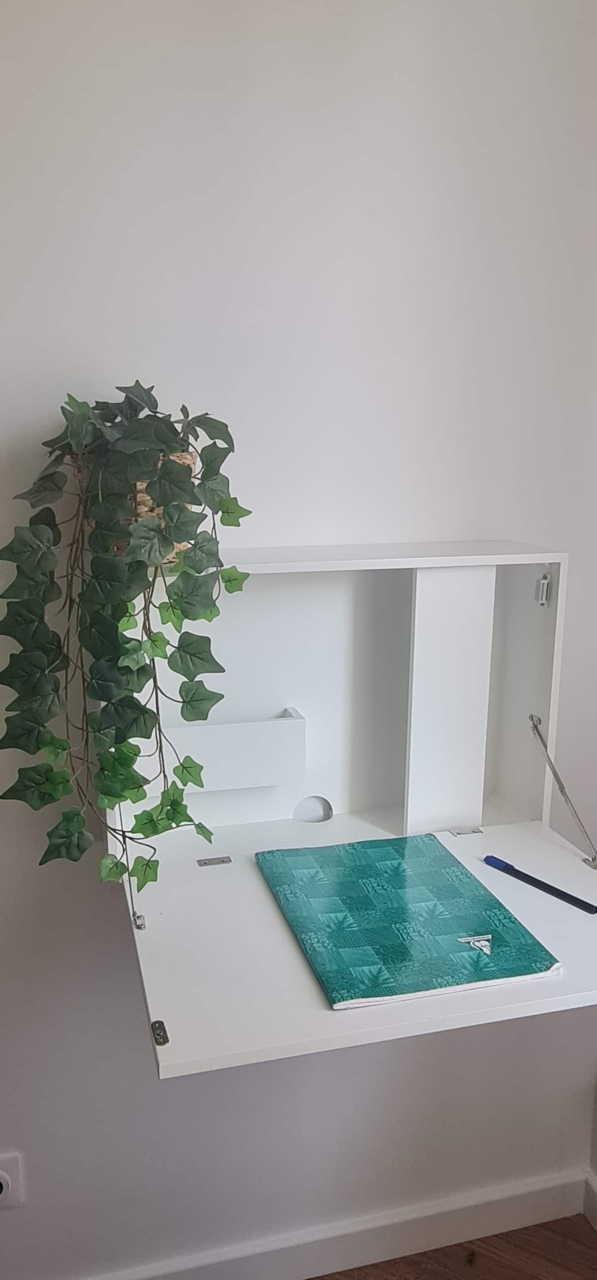 Bureau mural rabattable avec plante grimpante